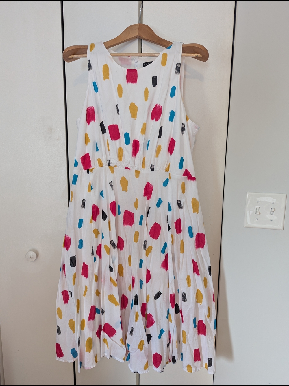Lane Bryant Cotton White Midi Dress in Colorful Brushstroke Print